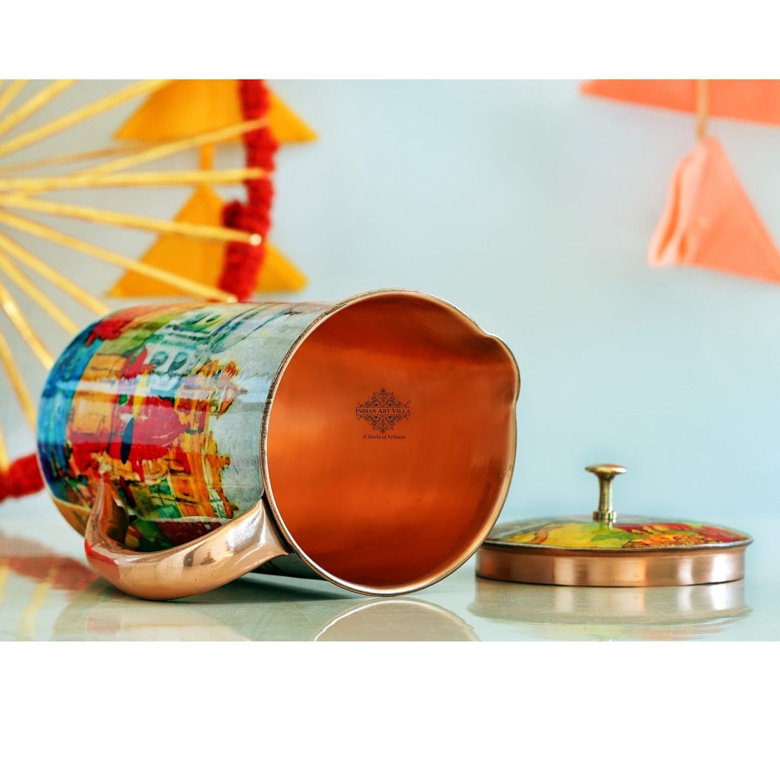 Pure copper printed jug padharo mhare desh design indiatour, 2000 ML